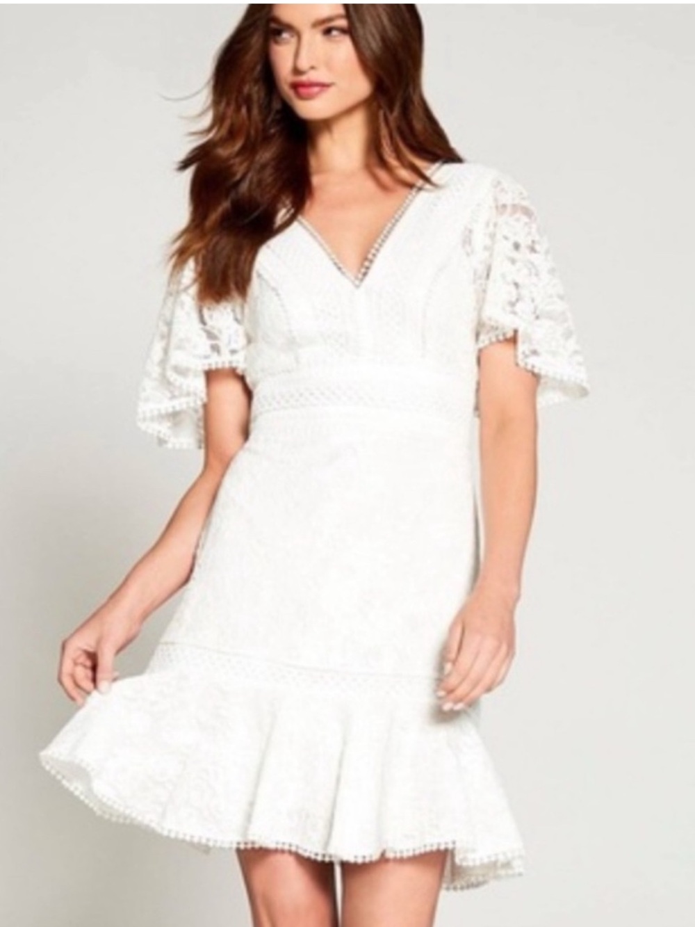 Eliza J White Lace fit Flare Sleeve Dress